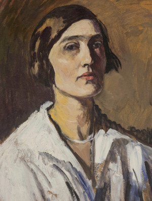 Ottilie Reylaender, Selbstbildnis in weißer Bluse, vers 1930, huile sur carton, Worpsweder Kunststiftung Friedrich Netzel.
